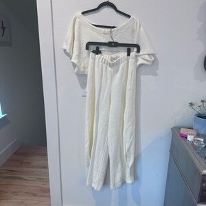 Free People Beach 2 Piece Set Cream Crop Top Wide Pant XS